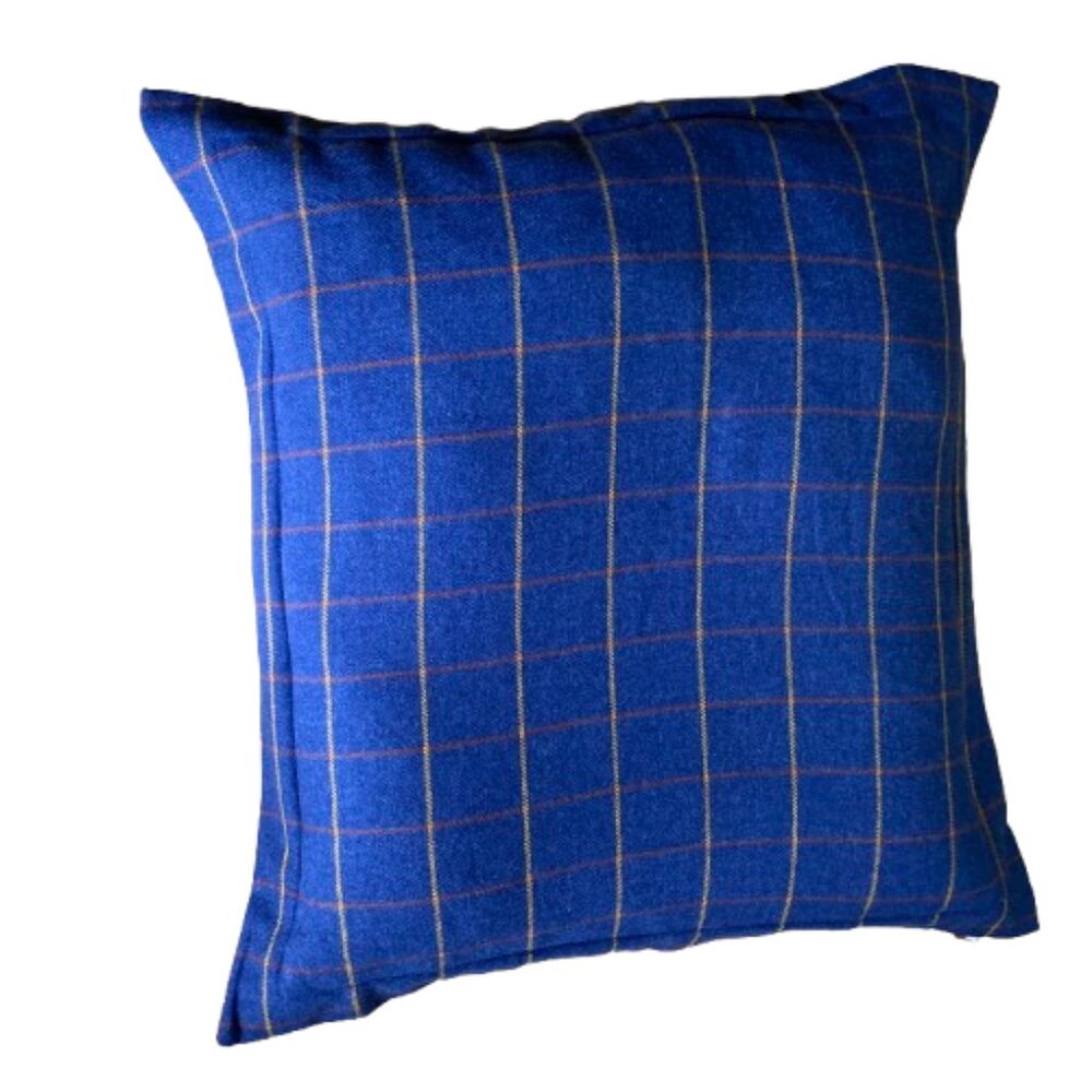Tommy Hilfiger Blue Windowpane Plaid Wool Pillow Cover Sham for 28x28 Insert